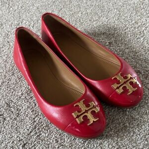 Tory Burch Red Flats with Gold Logo